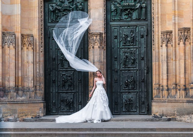 Bridal styling with veil and hairpiece